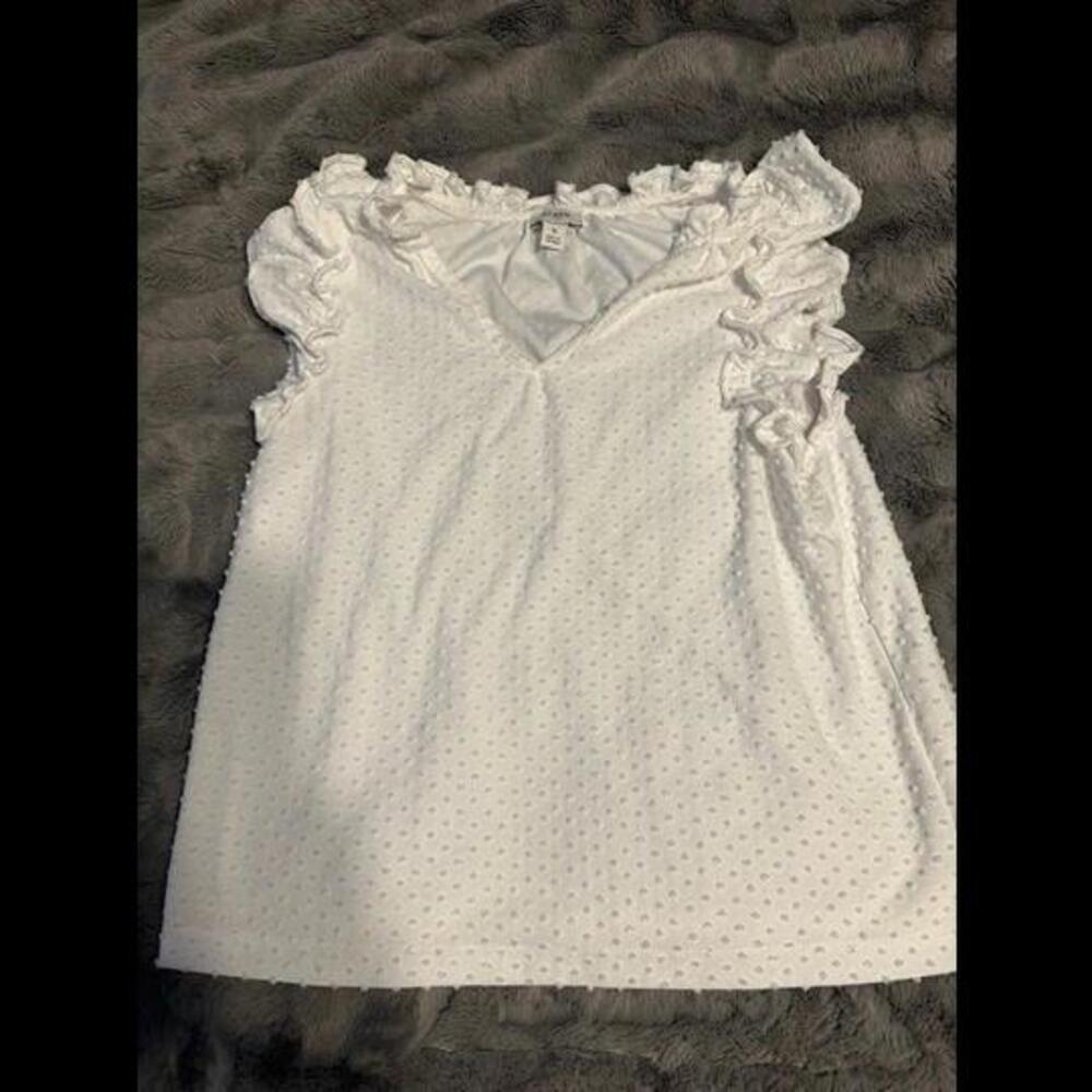 J. Crew White Ruffle-Sleeve Textured Top - Size S